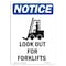 Signmission Safety Sign, OSHA Notice, 18" Height, Aluminum, Look Out For Forklifts Sign With Symbol, Portrait OS-NS-A-1218-V-14049 - alternate 1